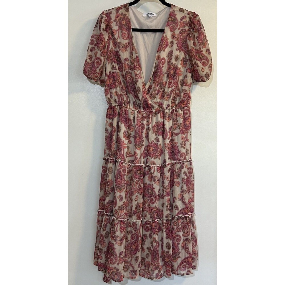 Mimi Chica Boho Paisley Tiered Midi Dress – Size Large
